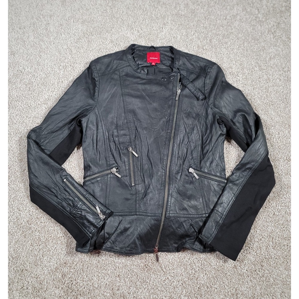 VTG Saks Fifth Avenue Genuine Leather Jacket Small Black Moto Cafe Racer Biker